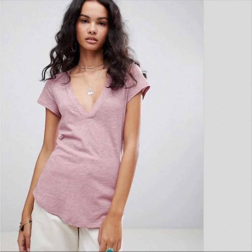 Free People We the Free Pink V Neck Tee New